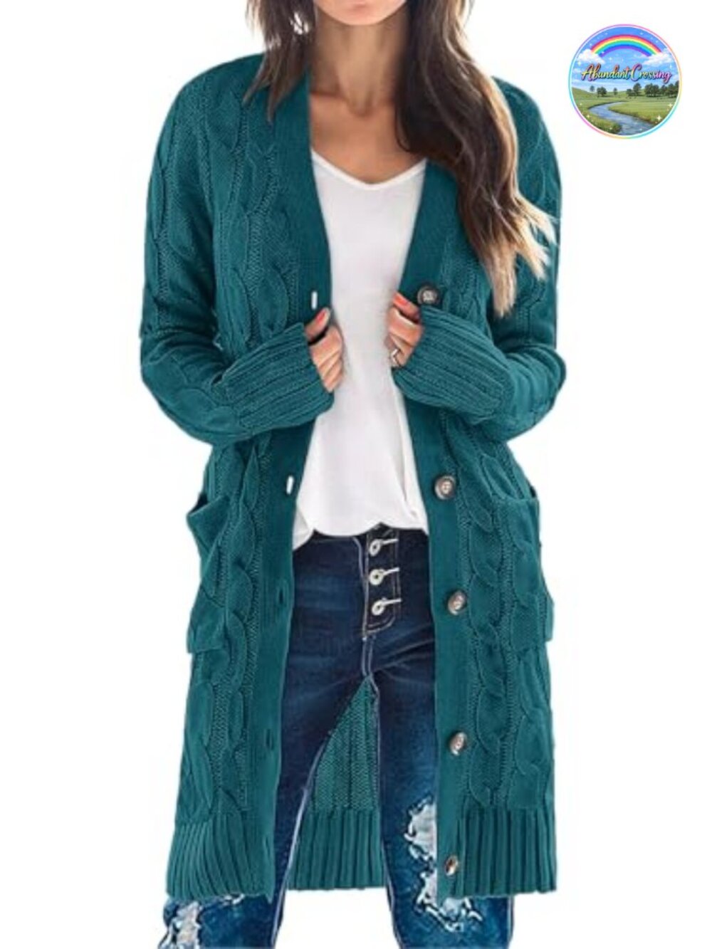 Cable Knit Button Down Long Cardigan Sweater with Pockets